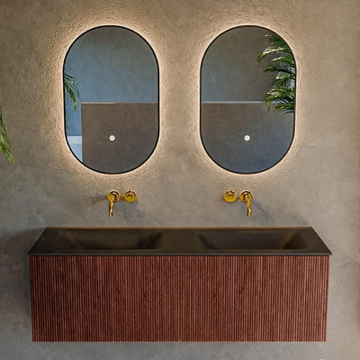 Mondiaz KURVE Ensemble de meuble de salle de bains - 130x46x40cm - 2 tiroirs - lavabo solid surface - double - sans trou de robinet - Ruby