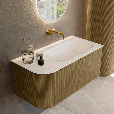 Mondiaz KURVE-DLUX Badkamermeubelset - 95x46x40cm - 1 lade - 1 deur - wastafel solid surface - rechts - zonder kraangat - Dusk