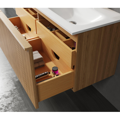 Saniclass Terra Wastafelonderkast - 120cm - 4 lades - ribbel front - sandwood