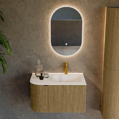 Mondiaz KURVE-DLUX Badkamermeubelset - 75x46x40cm - 1 lade - 1 deur - wastafel solid surface - rechts - 1 kraangat - Dusk