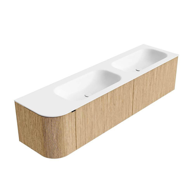 MONDIAZ KURVE 175cm meuble de salle de bains avec module 25 L couleur Oak avec 2 tiroirs et 1 porte. Lavabo BIG SMALL double / droite 2 trous de robinet Talc.
