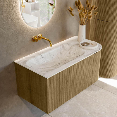 Mondiaz KURVE-DLUX Badkamermeubelset - 95x46x40cm - 1 lade - 1 deur - wastafel solid surface - links - zonder kraangat - Dusk