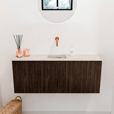 Mondiaz JOYA-DLUX 100cm meuble de toilette - couleur Walnut - Lavabo FAYE position Milieu Sans trou de robinet couleur Nata.