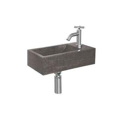 Wiesbaden Matera pack lave-mains – 40 x 23 x 10,5 cm – pierre naturelle noire – perçage à droite – robinet chromé