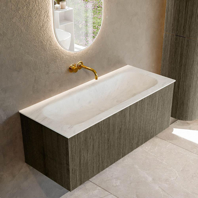 Mondiaz KURVE-DLUX Ensemble de meuble de salle de bains - 110x46x40cm - 1 tiroir - lavabo solid surface - central - sans trou de robinet - Shadow
