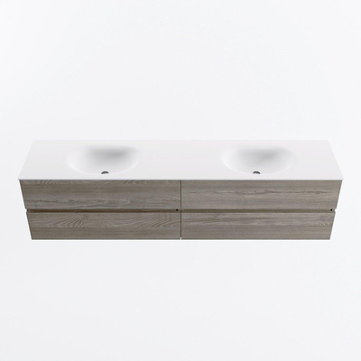 Mondiaz VICA ensemble de meuble de salle de bain - 200cm - meuble sous-vasque marron clair gris - 4 tiroirs - lavabo lune double - 2 trous de robinet - version haute de 60cm - talc