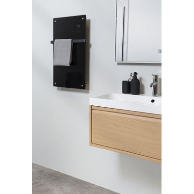 Eurom Alutherm Convectorkachel - 81.5x43.8cm - IP24 - 1200watt - wifi - vloer/wand- Verticaal - metaal/glas zwart mat
