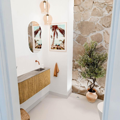 Mondiaz JOYA-DLUX 101.6cm toiletmeubel - ronding links kleur Oak - Wastafel FAYE positie Rechts Zonder kraangat kleur Oza.