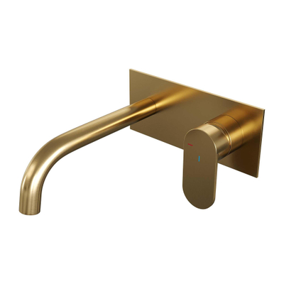 BRAUER Gold Edition Wastafelmengkraan inbouw - gebogen uitloop links - hendel breed plat - inclusief inbouwdeel - afdekplaat - model C 1 - PVD - geborsteld goud