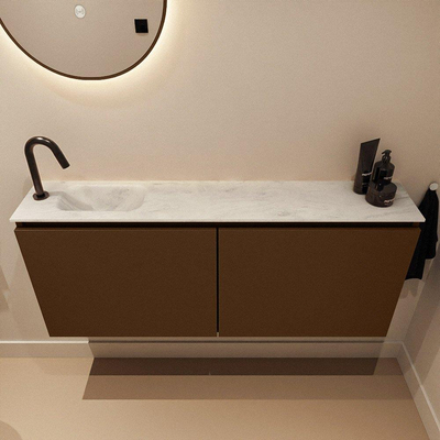 MONDIAZ TURE-DLUX Meuble toilette - 120cm - Rust - EDEN - vasque Opalo - position gauche - 1 trou de robinet
