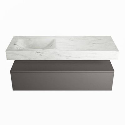 MONDIAZ ALAN - DLUX Badkamermeubelset - 130cm - onderkast - Dark grey - 1 lade - vrijhangende wastafel - wasbak links - 1 kraangat - Opalo