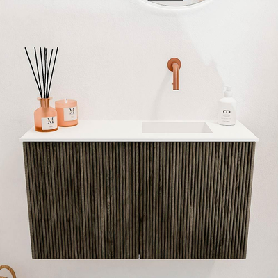 Mondiaz JOYA 70cm toiletmeubel - kleur Shadow - Wastafel FAYE positie Rechts Zonder kraangat kleur Talc.