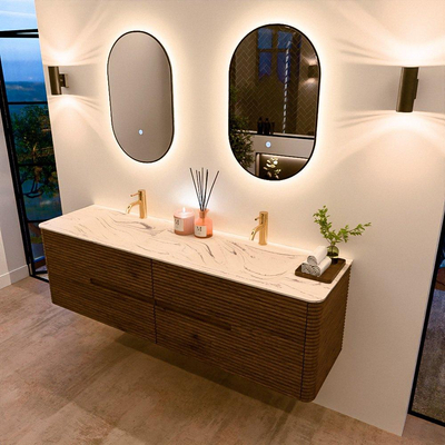 Mondiaz CIRO-DLUX Badkamermeubelset - 170x45x50cm - Solid surface wastafel Nata - 2 wasbak Dubbel - 2 kraangaten - 4 lades - Dusk