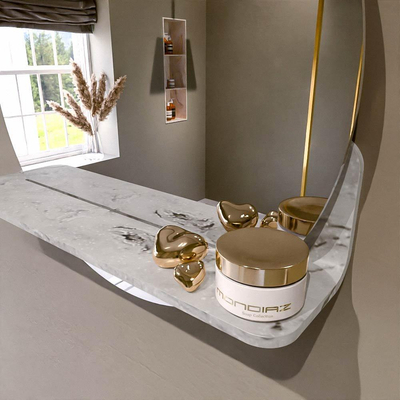 Mondiaz SPOT spiegel – Ø50 cm – met planchet – Glace (grijs marmer)