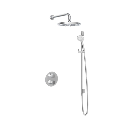 Hotbath Buddy IBS Ensemble de douche pluie - inverseur 2 voies - bras mural 35 cm - douche de tête ronde 30 cm - douchette 3 jets - barre de douche - chromé