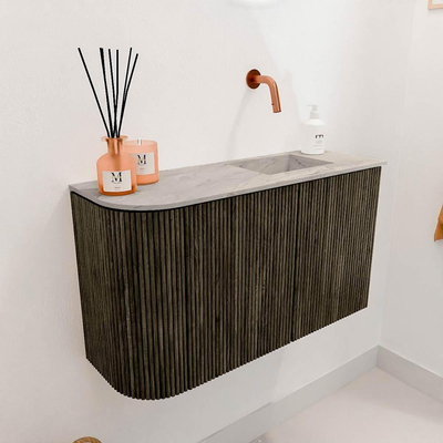 Mondiaz JOYA-DLUX 71.6cm toiletmeubel - ronding links kleur Shadow - Wastafel FAYE positie Rechts Zonder kraangat kleur Glace.