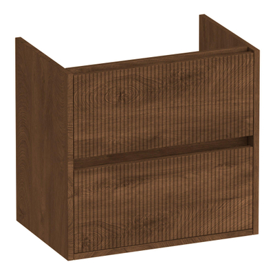 BRAUER Adore Wavy wastafelonderkast ondiep 60 2 softclose lades - greeploos - 1 sifon uitsparing - Forest Cacao