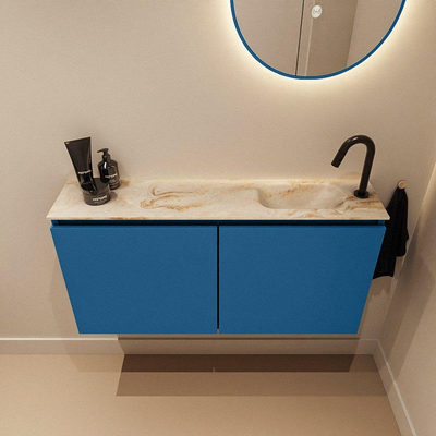 MONDIAZ TURE-DLUX Meuble toilette - 100cm - Jeans - EDEN - vasque Frappe - position droite - 1 trou de robinet