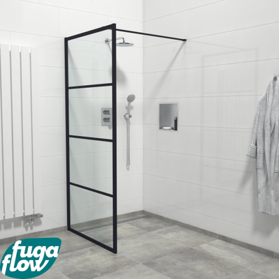 FugaFlow Efficiente Vetro inloopdouche badkamer - 90x200cm - lines frame buitenzijde - antikalk - mat zwart