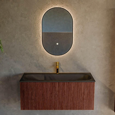 Mondiaz KURVE Badkamermeubelset - 100x46x40cm - 1 lade - wastafel solid surface - midden - 1 kraangat - Ruby