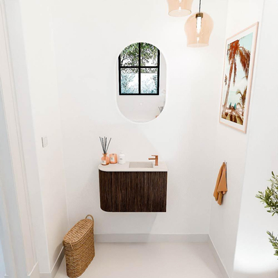 Mondiaz JOYA-DLUX 61.6cm toiletmeubel - ronding links kleur Walnut - Wastafel FAYE positie Rechts 1 kraangat kleur Meli.