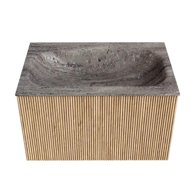 MONDIAZ KURVE-DLUX 70cm badmeubel kleur Oak met 1 lade en 0 deuren. Wastafel BIG SMALL Midden zonder kraangat Oza.