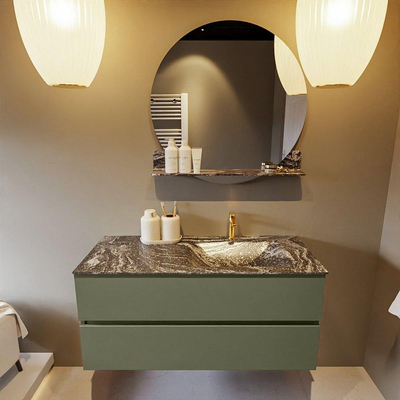 Mondiaz VICA-DLUX Ensemble de meuble de salle de bain - 110cm - meuble sous-vasque armée - 2 tiroirs - lavabo encastré nuage droite - 1 trou de robinet - version haute 60cm - lave