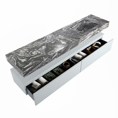 Mondiaz ALAN-DLUX Ensemble de meuble - 200cm - meuble Clay mat - 2 tiroirs - Lavabo Cloud Lava suspendu - vasque Droite - 0 trous de robinet