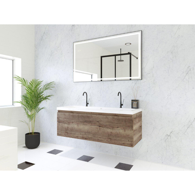 HR Matrix ensemble meuble de salle de bain 3d 120cm 1 tiroir sans poignée avec bandeau couleur charleston avec vasque djazz 2 trous de robinetterie blanc