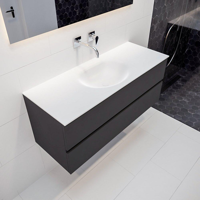 Mondiaz VICA ensemble de meuble de salle de bain - 120cm - meuble sous-vasque gris foncé 2 tiroirs - lavabo moon milieu - sans trous de robinet - miroir LED - version XL 60cm de haut