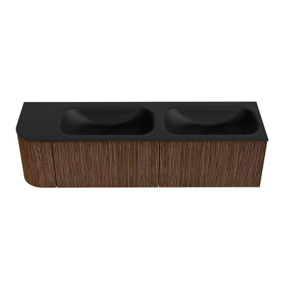 MONDIAZ KURVE 165cm Meuble salle de bain avec module 25 G - couleur Walnut - 2 tiroirs - 1 porte - vasque BIG SMALL double / droite - sans trous de robinet - Urban