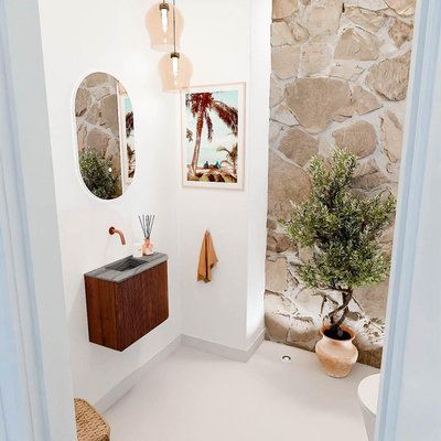 Mondiaz JOYA-DLUX Meuble de toilette 51,6cm - arrondi droit couleur Ruby - Vasque FAYE position gauche sans trou de robinet couleur Sombra