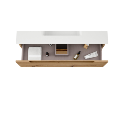 Saniclass Prime Wastafelonderkast - 80x55x44.9cm - Rustiek Eiken - incl topblad, waskom en kraan - showroommodel