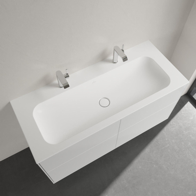 Villeroy & Boch finion meubelwastafel - met 2 kraangaten - 120x50cm CeramicPlus - zonder overloop - Stone White (mat wit)