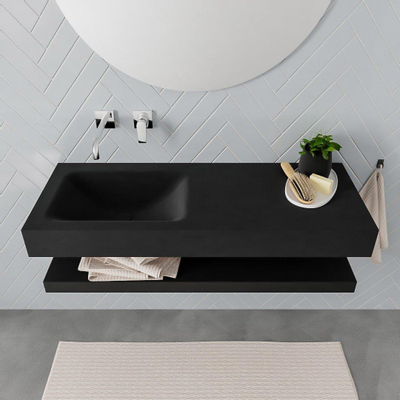 MONDIAZ ALAN 120cm - Ensemble meuble de salle de bains - solid surface - tablette avec lavabo suspendu - vasque à gauche - 0 trous de robinet - urban