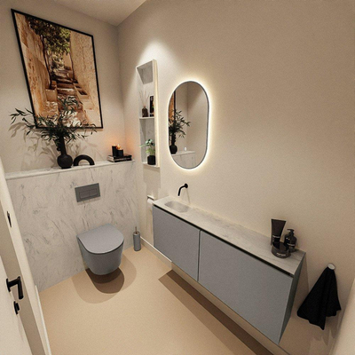 MONDIAZ TURE-DLUX Meuble de toilettes 120 cm Smoke. Lavabo EDEN Opalo position gauche. Sans trou de robinet.