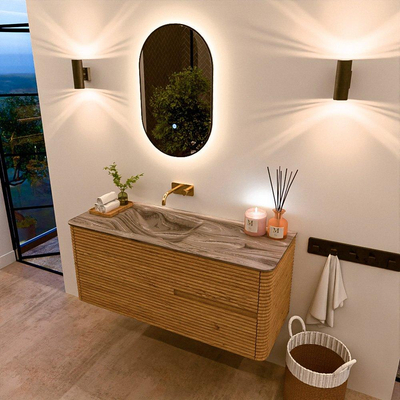 Mondiaz CIRO-DLUX Badkamermeubelset - 120x45x50cm - Solid surface wastafel Sombra - 1 wasbak Links - zonder kraangaten - 2 lades - Oak