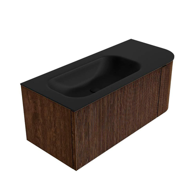 MONDIAZ KURVE 105cm badmeubel met module 25 R kleur Walnut met 1 lade en 1 deur. Wastafel BIG SMALL links 1 kraangat Urban.