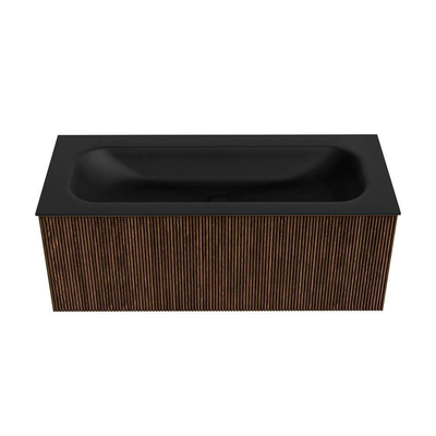 MONDIAZ KURVE Meuble de salle de bains 110cm couleur Walnut avec 1 tiroir. Lavabo BIG MEDIUM central 1 trou de robinet Urban.