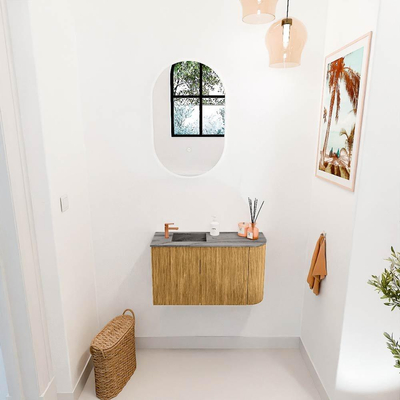 Mondiaz JOYA-DLUX 71.6cm toiletmeubel - ronding rechts kleur Oak - Wastafel FAYE positie Links 1 kraangat kleur Sombra.