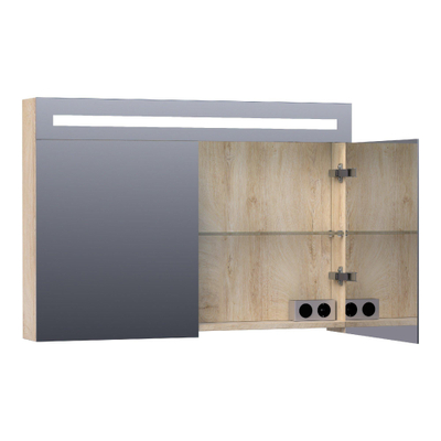 Saniclass Double Face Spiegelkast - 100x70x15cm - verlichting - geintegreerd - 2 links- rechtsdraaiende spiegeldeur - MFC - sahara