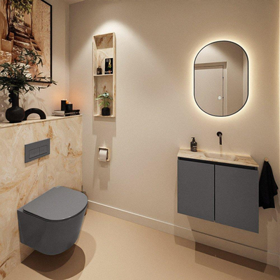 MONDIAZ TURE-DLUX Meuble toilette - 60cm - Dark Grey - EDEN - vasque Frappe - position droite - sans trou de robinet