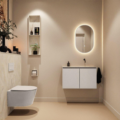 MONDIAZ TURE-DLUX Meuble toilette - 80cm - Linen - EDEN - vasque Ostra - position droite - sans trou de robinet