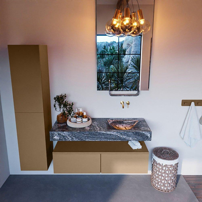 Mondiaz ALAN-DLUX Ensemble de meuble - 120cm - meuble Oro mat - 2 tiroirs - Lavabo Cloud Lava suspendu - vasque Droite - 0 trous de robinet