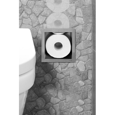 Looox Closed Support de rouleau de réserve encastré 17.3x74x14cm - 6 rouleaux - inox brossé