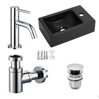 Plieger Houston ensemble de lave-mains 37x23cm trou de robinet à droite avec robinet d'eau froide chrome, siphon et bonde noir mat