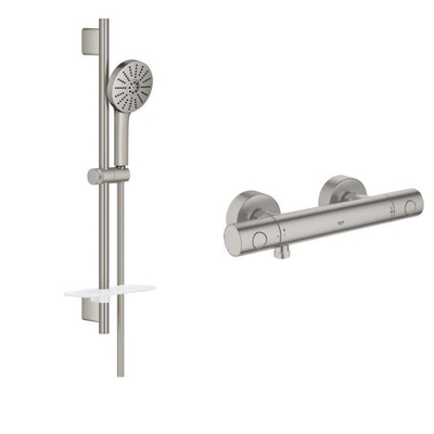 Grohe Vitalio Joy Doucheset - 60cm glijstang - ronde handdouche - 3 straalsoorten - thermostaatkraan - Brushed Supersteel (RVS)