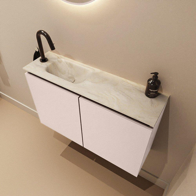 MONDIAZ TURE-DLUX meuble de toilettes 80 cm Rosee. Lavabo EDEN Ostra position gauche. Avec 1 trou de robinet.