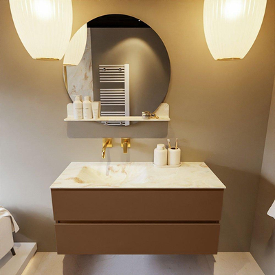 Mondiaz VICA-DLUX Ensemble de meuble de salle de bain - 110cm - meuble sous-vasque repos - 2 tiroirs - lavabo encastré cloud gauche - sans trous de robinet - miroir modèle spot - version XL 60cm de haut - frappe