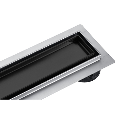 FugaFlow Eccelente Caniveau de douche Anta - 70cm - grille à carreaux - bride de sol - noir mat